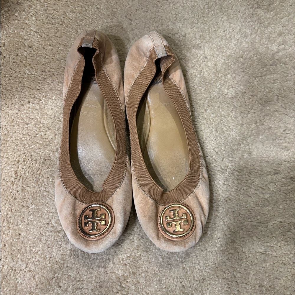 Tory Burch Beige Ballet Flats with Logo
